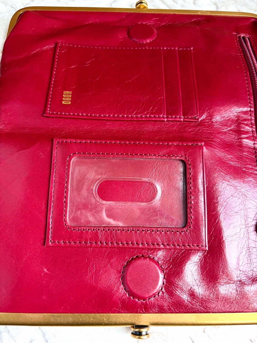 Htf HOBO Lauren Red Calf Hair Wallet Clutch Gold Metallic Kisslock Western Chic - Picture 16 of 16